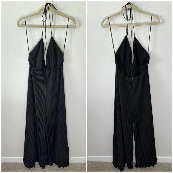 ALICE + OLIVIA Black Adalyn Halter Pleated Jumpsuit SZ US 12 - Picture 3 of 8